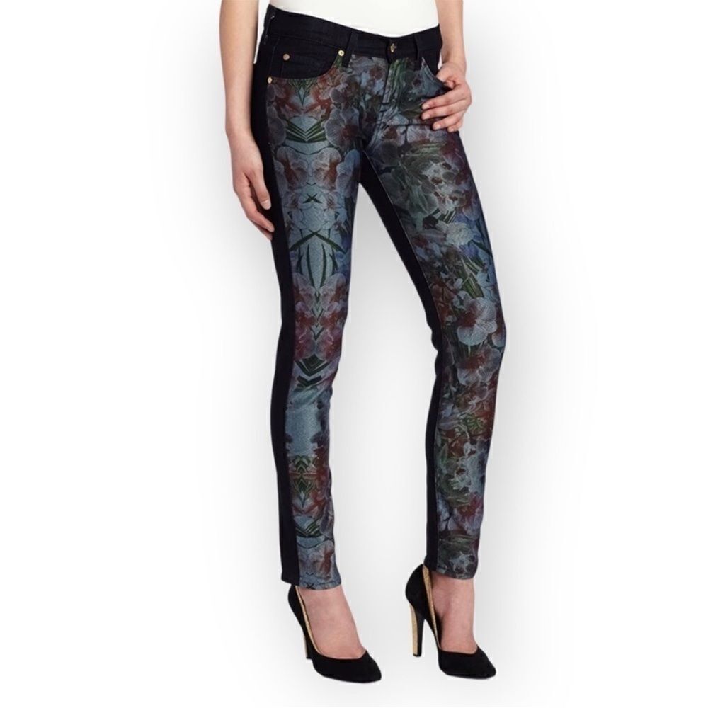 NWOT 7 For All Mankind Tropical-Print Slim Cigarette Jeans Sz 27